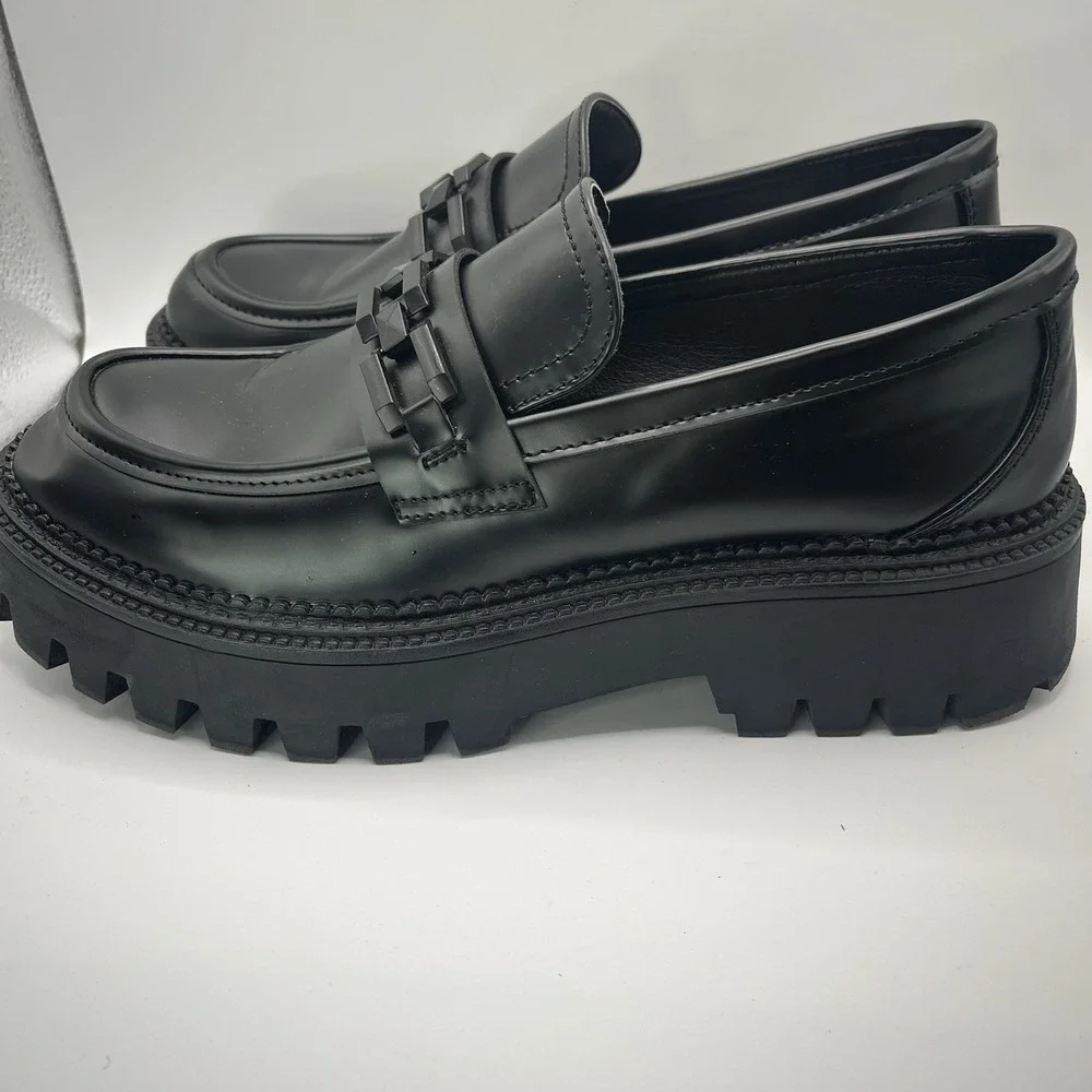 Steve Madden Women's 8 Aerin Chunky Platform Loafers Black With Plastic Chain - Picture 7 of 9